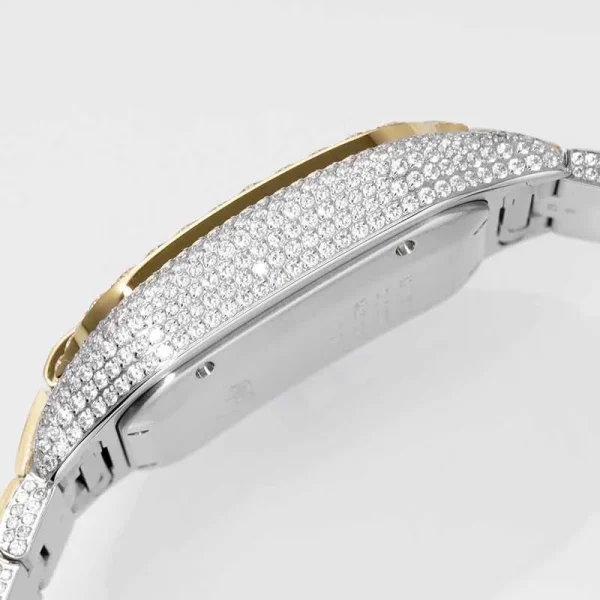 Round Moissanite Diamond Studded Fully Iced Out Black Dial Quartz Glass Yellow Gold Wrist Watches for Unisex Luxury Fashion