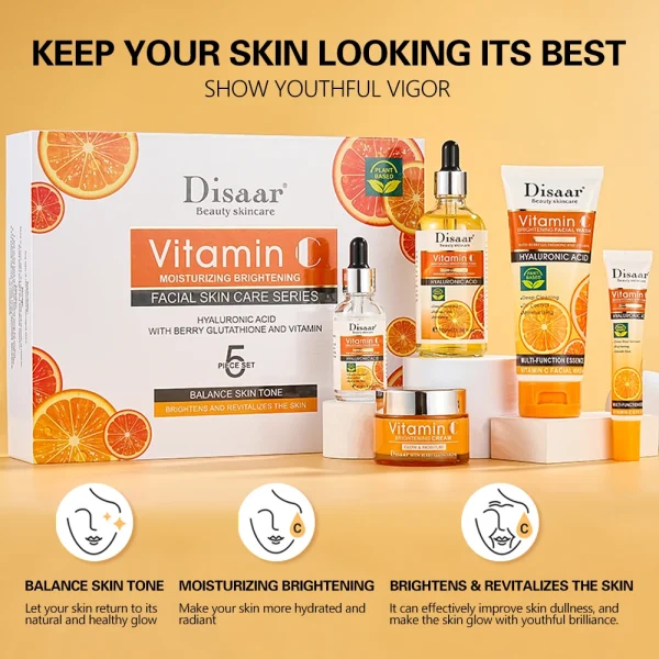 Disaar Wholesale Bright Vitamin C Skin Care Set(new) Beauty the Best 5 in 1 Face Wash Serum Toner Cream and Eye Cream