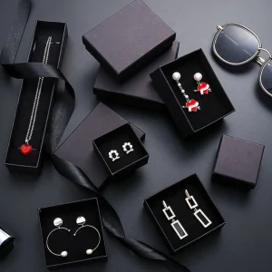 Trendy Luxury Box Custom Size Small Watch Necklace Cardboard Gift Packaging Black Custom Jewelry Paper Box with Cover Lids