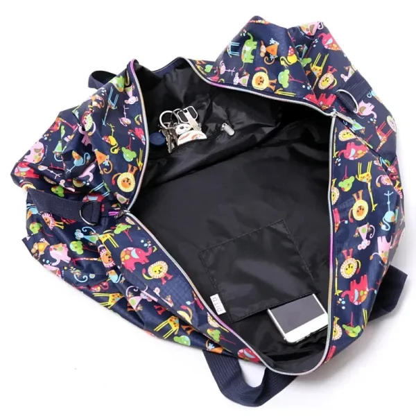 Large Capacity Foldable Travel Bag Women Portable Oxford Leather Shoulder Duffle Custom Cartoon Print Waterproof Luggage Tote