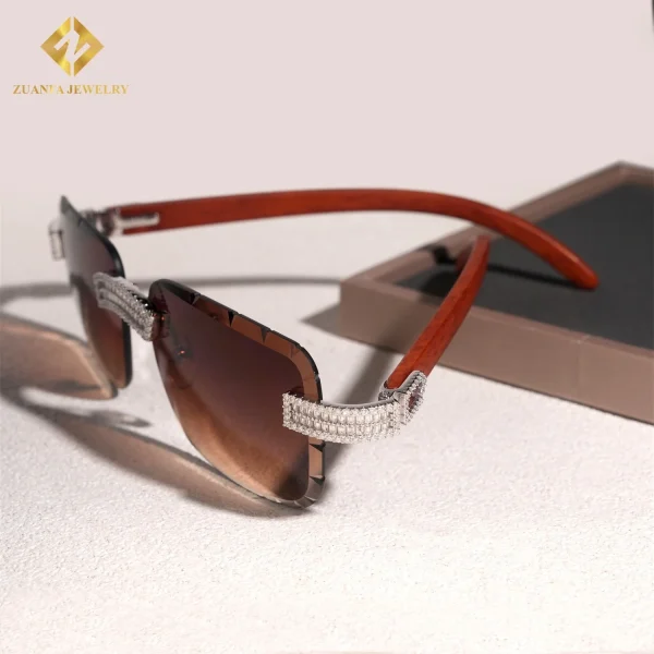 Luxury BaguetteCut Moissanite Diamond Sunglasses Rimless Glasses  Iced Out 925 Silver Outdoor Sunglasses