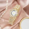 Fashion Ladies Quartz Watch 6pcs Rhinestone Jewelry Women Necklace Ring Earrings Gifts Jewelry Set Without Box