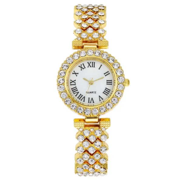 Fashion  Luxury Watch Bling Bling Full Crystals Lady Watches Crystal Rose Gold Bracelet Souvenirs Gift Sets