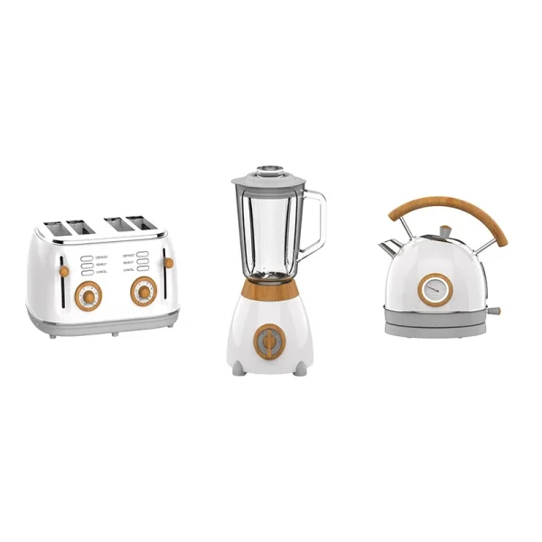Top Grade Retro Stylish Kitchen Appliance 3 in 1 Stainless Steel 2 Slices Toaster 1.7L Water Kettle and Blender Set