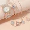 In Stock! 5pcs/box Luxury Watches Reloj Mujer Women Fashion Necklace Bracelet Earring Ring Watches for Women Watch Gift Set