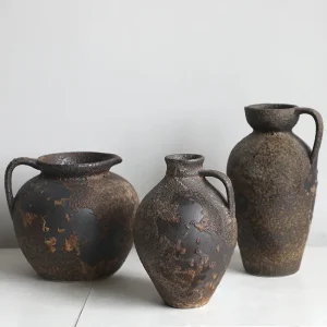 MSH Single-Ear Ceramic Tabletop Vase Retro Japanese Mottled Wabi-Sabi Contemporary Rustic for Home Garden Flower Decoration