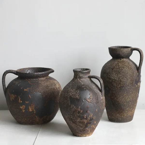 MSH Single-Ear Ceramic Tabletop Vase Retro Japanese Mottled Wabi-Sabi Contemporary Rustic for Home Garden Flower Decoration