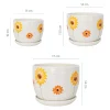 Outdoor Garden Pot Creative Hand Drawing Sunflower Ceramic Planter 3 Pcs Set Succulent Plant Pot Indoor Decor Ceramic Flower Pot