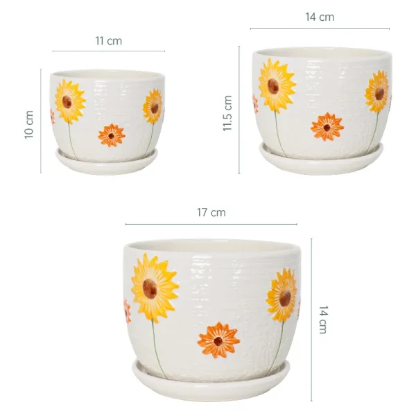 Outdoor Garden Pot Creative Hand Drawing Sunflower Ceramic Planter 3 Pcs Set Succulent Plant Pot Indoor Decor Ceramic Flower Pot