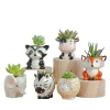 OEM Large Glazed Ceramic Flower Pot Planter Set Cute Mini Animal (Owl Fox) Succulent Planters for Home Garden Floor