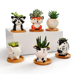 OEM Large Glazed Ceramic Flower Pot Planter Set Cute Mini Animal (Owl Fox) Succulent Planters for Home Garden Floor