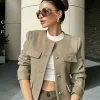 Women 2024 Autumn Winter Small Fragrance Fashion Coat Button-Decorated Round Neck Solid Color Short Suit Jacket