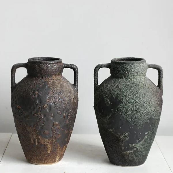 MSH Single-Ear Ceramic Tabletop Vase Retro Japanese Mottled Wabi-Sabi Contemporary Rustic for Home Garden Flower Decoration