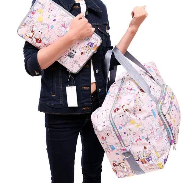 Large Capacity Foldable Travel Bag Women Portable Oxford Leather Shoulder Duffle Custom Cartoon Print Waterproof Luggage Tote