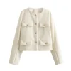 Women 2024 Autumn Winter Small Fragrance Fashion Coat Button-Decorated Round Neck Solid Color Short Suit Jacket