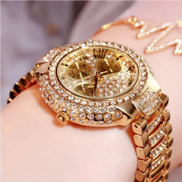 New Trendy Gold Women Luxury Sport Wrist Watch Shiny Lady Diamond Jewelry Watches Design for Girls