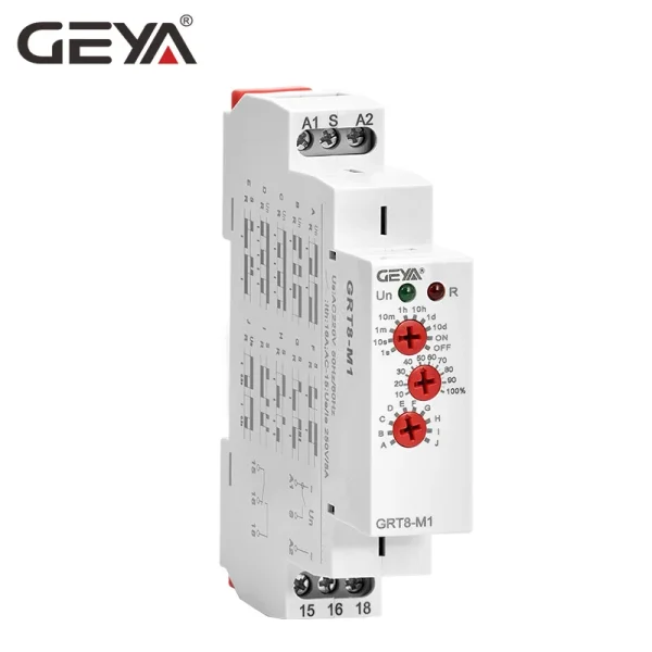 GEYA GRT8-M1 AC/DC12V~240V off Delay Timer 24v on Delay 12v Dc Multifunctional Din Rail Timer Relay