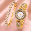 Fashion  Luxury Watch Bling Bling Full Crystals Lady Watches Crystal Rose Gold Bracelet Souvenirs Gift Sets