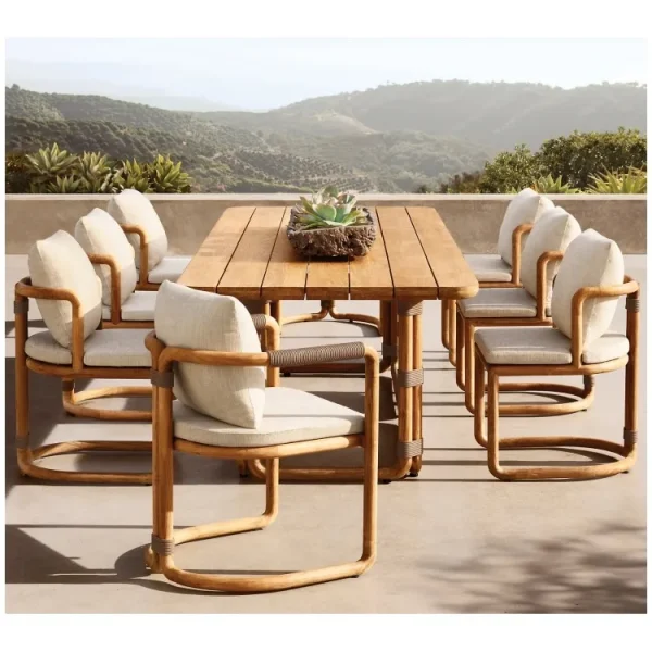 Outdoor Patio Outside Furniture Simple Tabletop Solid Teak Furniture Wooden Outdoor Dining Set