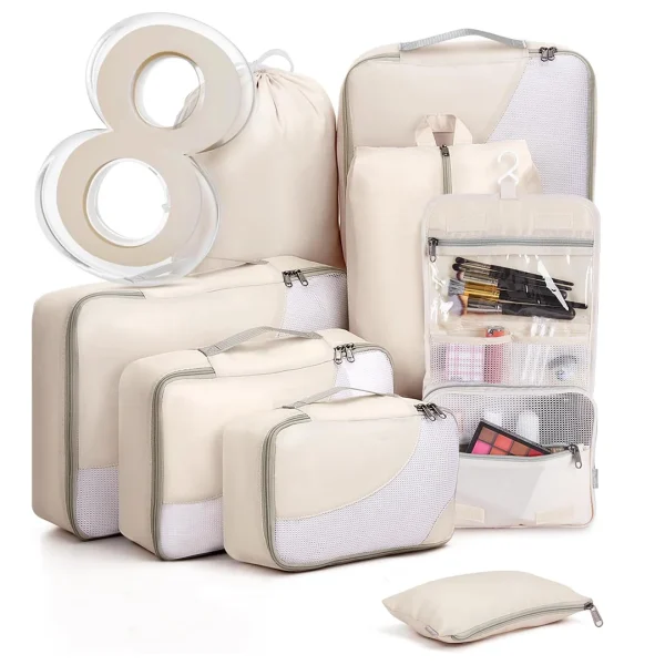 YOUK 8-Piece Sport Portable Luggage Packing Organizers Fashionable Zipper Suitcase Storage Cases Folding Travel Organizers