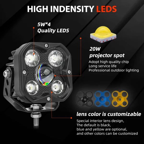 ECE R10 Super Bright Driving Spot Flood 3 Inch Square ATV UTV 4X4 OffRoad Truck 24V 12V Cube Projector Led Work Light for Motor