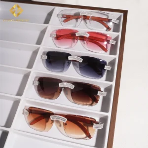 Luxury BaguetteCut Moissanite Diamond Sunglasses Rimless Glasses  Iced Out 925 Silver Outdoor Sunglasses