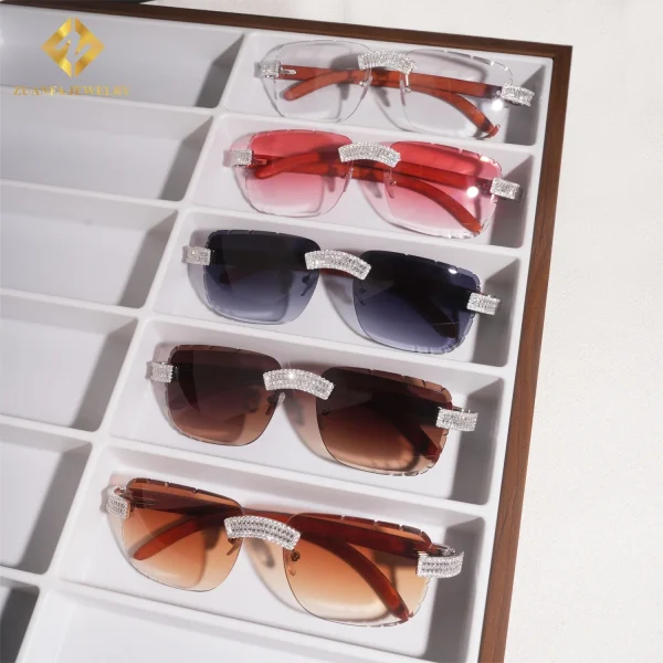 Luxury BaguetteCut Moissanite Diamond Sunglasses Rimless Glasses  Iced Out 925 Silver Outdoor Sunglasses