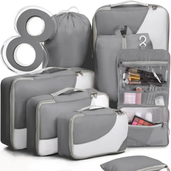 YOUK 8-Piece Sport Portable Luggage Packing Organizers Fashionable Zipper Suitcase Storage Cases Folding Travel Organizers