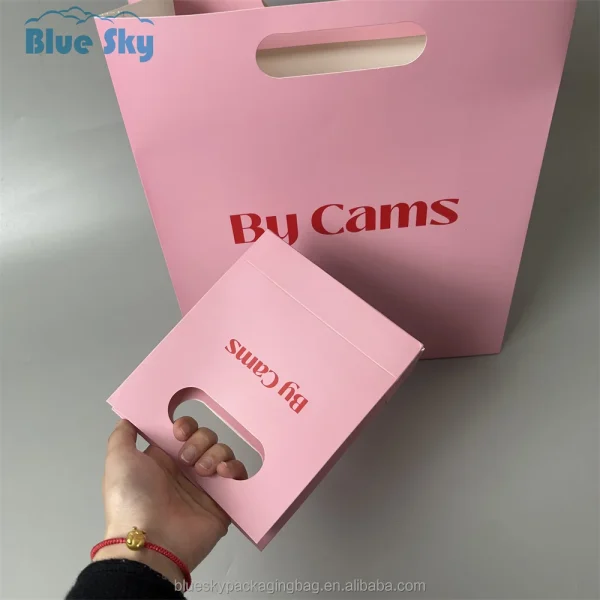 Personalized Die-Cut Handles Tote Paper Bags Pink Die Cut Handle Shopping Paper Bag Die-Cut Make up Paper Bags