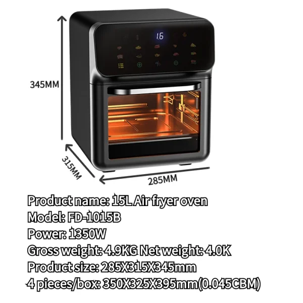 PANERKA Air Fryer With Viewing Window Kitchen Appliances Household Commercial Non-fryer Air Fryer 10L 1350w Air Fryer