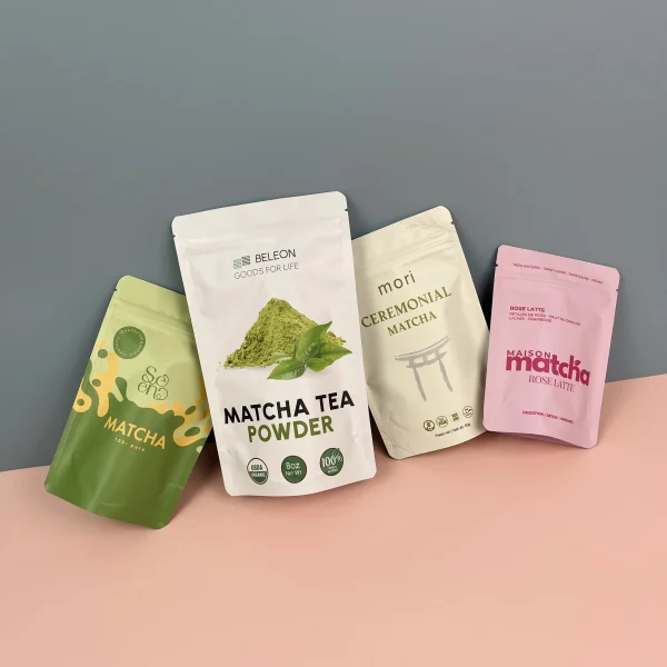 Personalized Printed 30g 50g 100g 250g Aluminum Bags Matte Finish Food Grade Stand Pouch Zipper Bag for Matcha Tea Powder