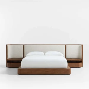 Furniture Bedroom Wood Solid Upholstered King Bed Walnut Veneer with Nightstands Furniture Bedroom Wood Solid Upholstered King Bed Walnut Veneer with Nightstands