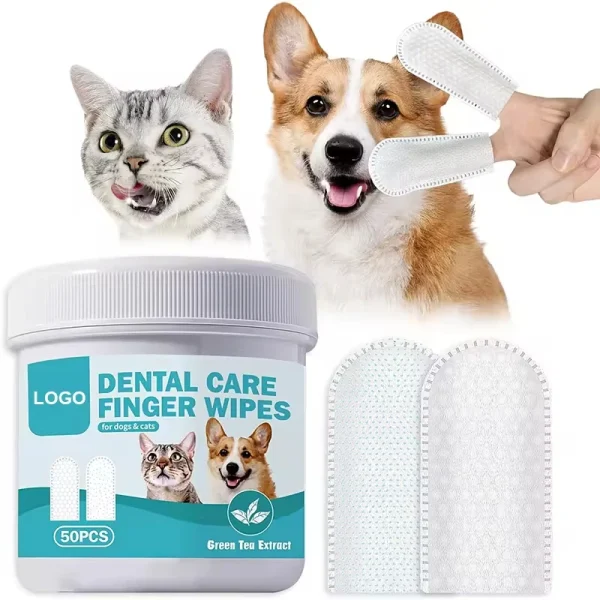Custom Logo Organic Pet Dental Care Finger Plaque Tooth Wipes for Dogs & Cats