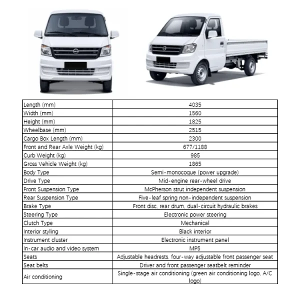2025 DFSK New Car K01S Mini Truck 2.3m Cargo Box 1.0L Gasoline EPS  AC Dual Airbags 2-Seater Light Commercial Vehicle