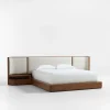 Furniture  Bedroom  Wood Solid  Upholstered King Bed  Walnut Veneer   with Nightstands