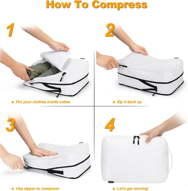 8 Set Portable Compression Packing Cubes Zipper Closure Waterproof Luggage Organizers for Travel for Carry-On Checked Baggage