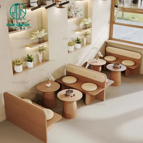 Coffee Shop Wooden Cafe and Restaurant Bench Sofa Booth Seating Set Chair and Table Furniture Coffee Shop Wooden Cafe and Restaurant Bench Sofa Booth Seating Set Chair and Table Furniture