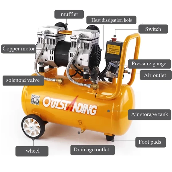 Small Silent 30L/50L Oil-Free Air Compressor Pump New 220V Pneumatic Heat Press Machine Gas Supply Equipment
