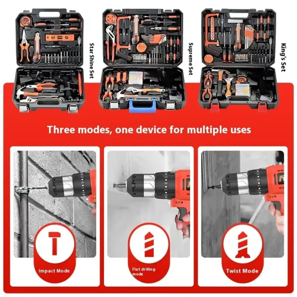 Professional Mechanic Power Wireless Tools Combo Kit Promotional Electronic Tool Box Set Bits Electrical Drills Free Shipping