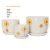 Outdoor Garden Pot Creative Hand Drawing Sunflower Ceramic Planter 3 Pcs Set Succulent Plant Pot Indoor Decor Ceramic Flower Pot
