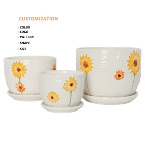 Outdoor Garden Pot Creative Hand Drawing Sunflower Ceramic Planter 3 Pcs Set Succulent Plant Pot Indoor Decor Ceramic Flower Pot Outdoor Garden Pot Creative Hand Drawing Sunflower Ceramic Planter 3 Pcs Set Succulent Plant Pot Indoor Decor Ceramic Flower Pot