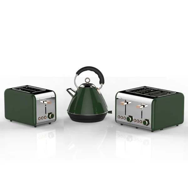 Top Grade Retro Stylish Kitchen Appliance 3 in 1 Stainless Steel 2 Slices Toaster 1.7L Water Kettle and Blender Set