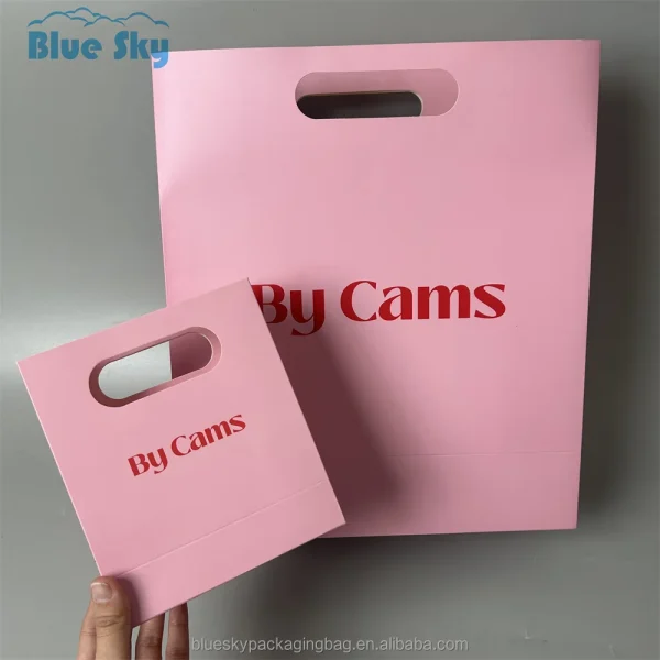 Personalized Die-Cut Handles Tote Paper Bags Pink Die Cut Handle Shopping Paper Bag Die-Cut Make up Paper Bags