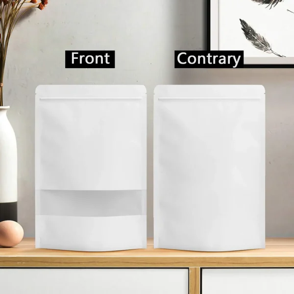 Stand up White Kraft Paper Reclosable Ziplock Plain Heat Sealable Food Packaging Doypack Pouches Bags With Matte Window