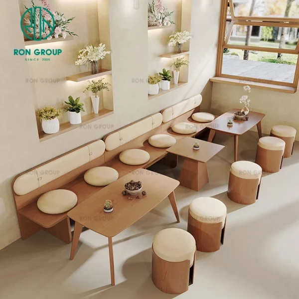Coffee Shop Wooden Cafe and Restaurant Bench Sofa Booth Seating Set Chair and Table Furniture Coffee Shop Wooden Cafe and Restaurant Bench Sofa Booth Seating Set Chair and Table Furniture