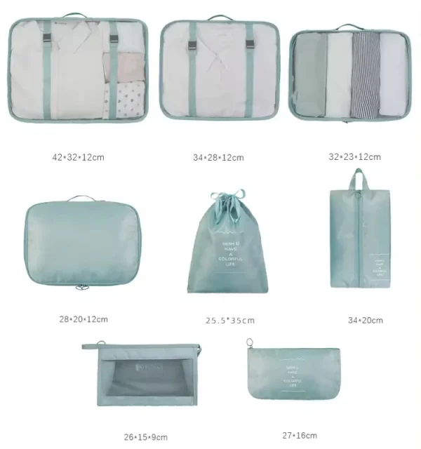 8Pcs Fabric and Oxford Sport Style Travel Storage Organizer Luggage Set Packing Cubes Clothes Bag with Zipper Closure