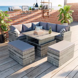 All-Weather PE Rattan 5-Piece Outdoor Patio Furniture Set, Durable Sectional Sofa Chair and Table Set for Garden Porch Poolside All-Weather PE Rattan 5-Piece Outdoor Patio Furniture Set, Durable Sectional Sofa Chair and Table Set for Garden Porch Poolside