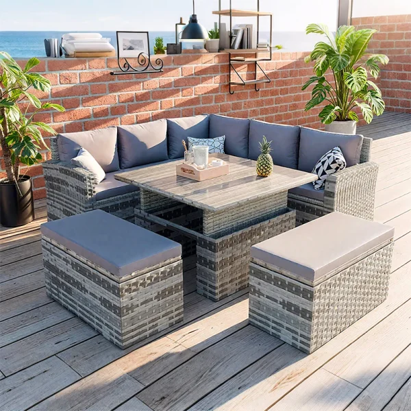 All-Weather PE Rattan 5-Piece Outdoor Patio Furniture Set, Durable Sectional Sofa Chair and Table Set for Garden Porch Poolside All-Weather PE Rattan 5-Piece Outdoor Patio Furniture Set, Durable Sectional Sofa Chair and Table Set for Garden Porch Poolside