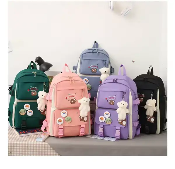Five-piece Student Schoolbag Female Primary School Student Storage School Student Backpack Oxford Shoulder Storage Bag Kids