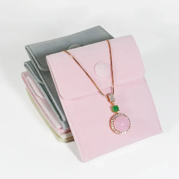 Wholesale Custom Logo Printed Small Envelope Flap Jewelry Pouch Luxury Suede Necklace Earring Ring Jewelry Bag With Bow Knot
